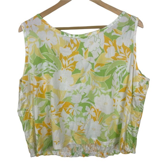 Ms. Lee Women's Smocked Crop Tank Top Size XL Floral Summer Casual Stretch White - Picture 2 of 8